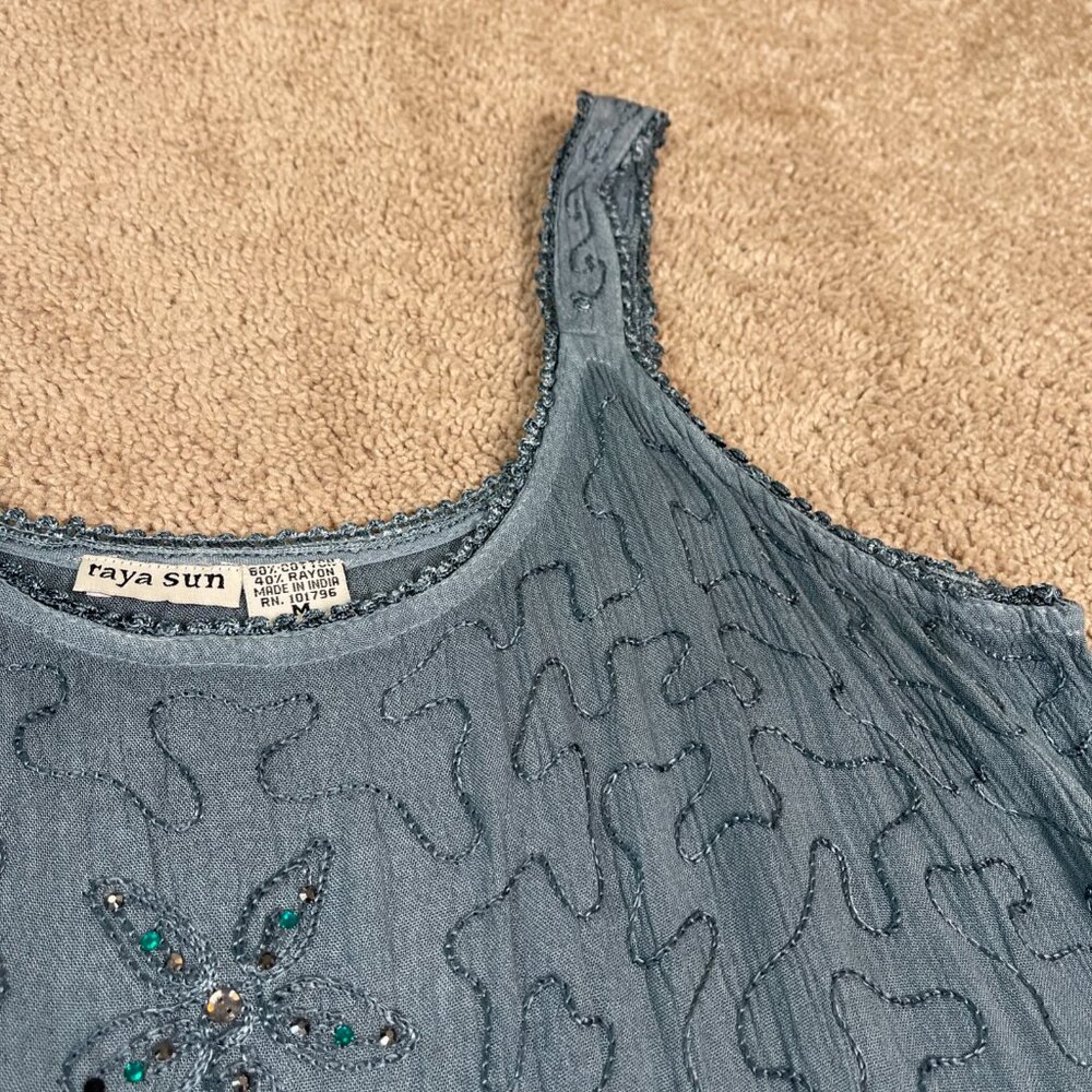 Raya Sun Dress Womens M Blue Ombre Rhinestone Fairy Bohemian Hippie Flowy India - Picture 7 of 11